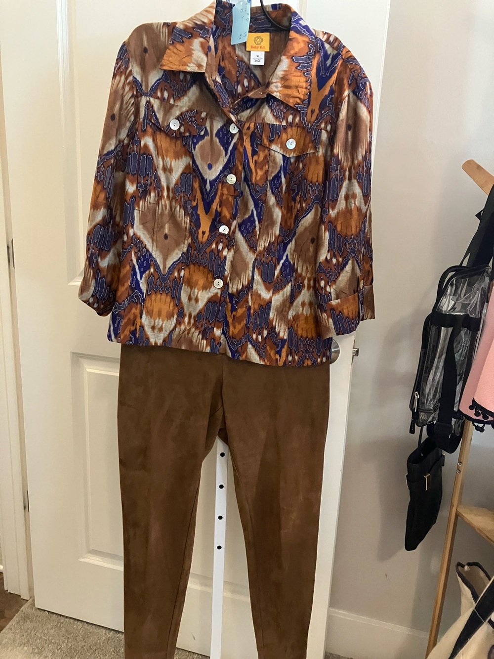 Ruby Rd. Brown and Blue Abstract Button-Front Shirt - Picture 2 of 4